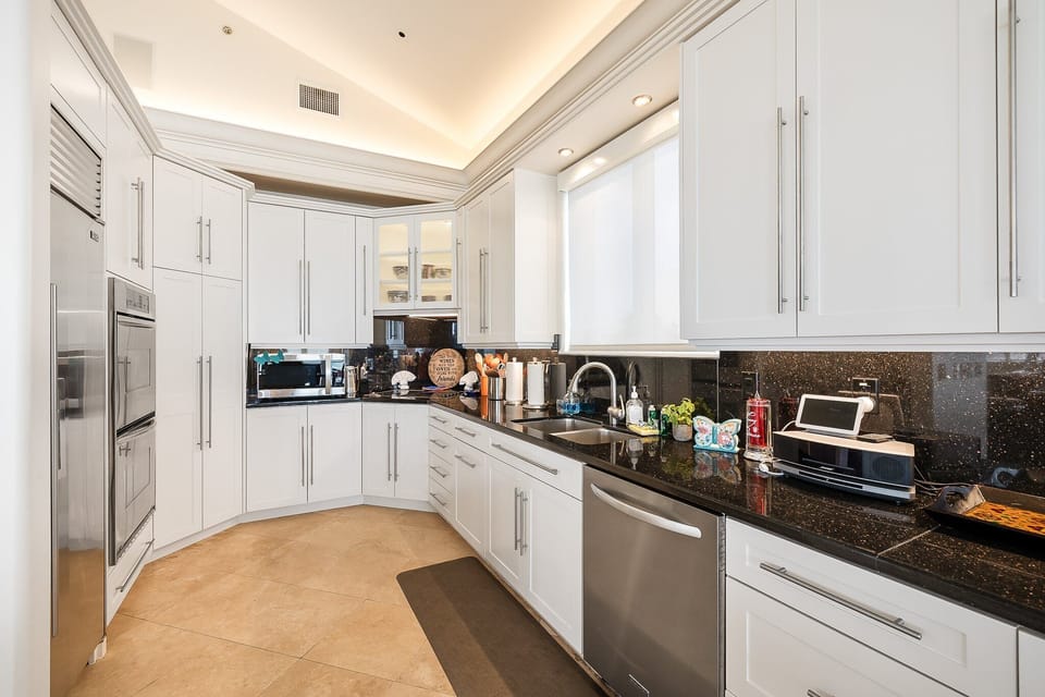 The kitchen is stocked with all pots, pans, utensils, and appliances you may need to prepare a delicious meal!