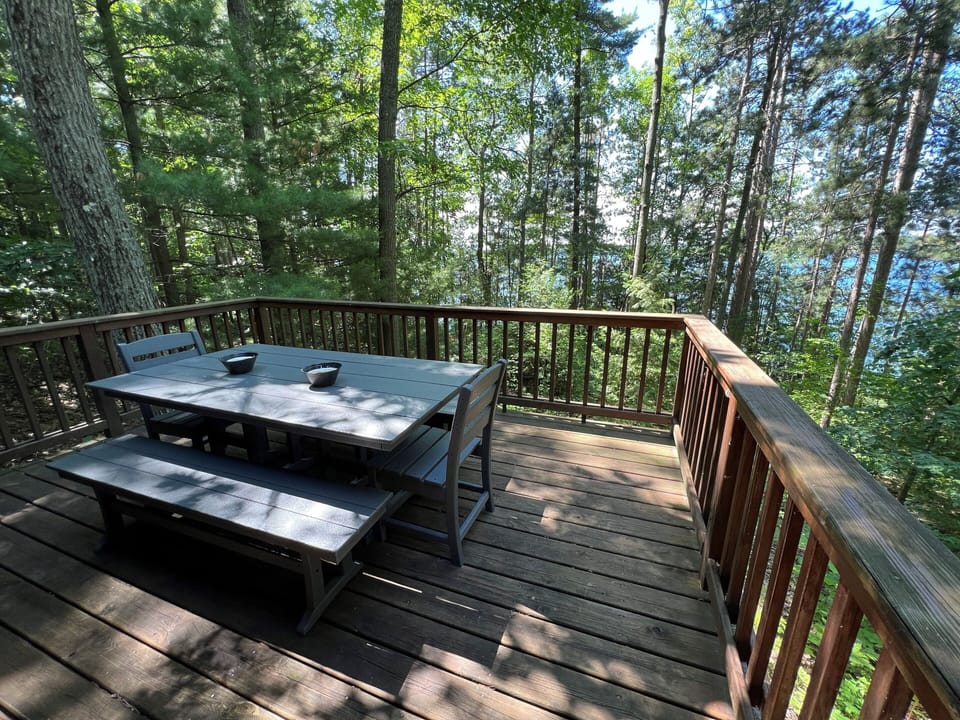 The deck is perfect for dinners looking over the lake.