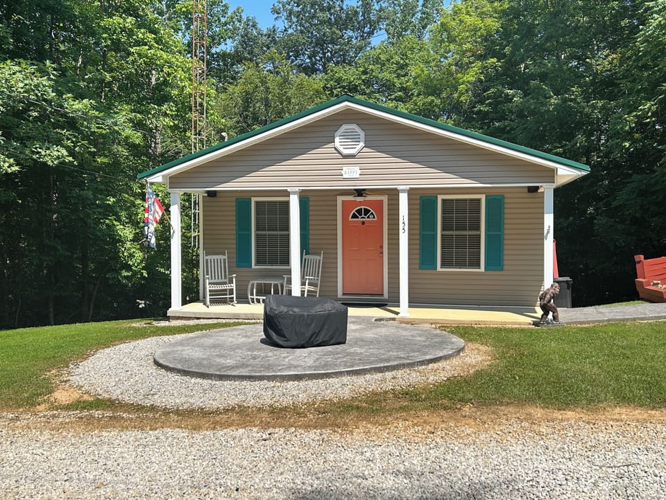New fire pit and concrete pad and sidewalk