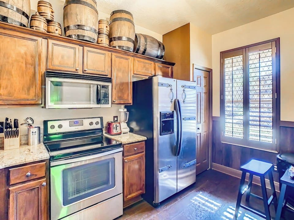 Custom barrels were brought in just for the kitchen.