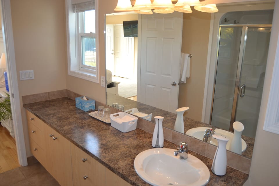 Deluxe Double Room, 1 King Bed, Patio, Mountain View (Not Pet Friendly) | Bathroom | Hair dryer, bathrobes, towels, soap