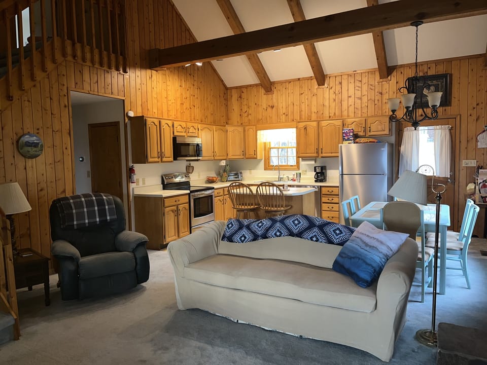 Den, kitchen, dining area