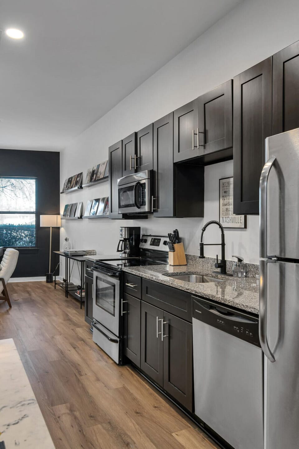 Fully stocked kitchen.