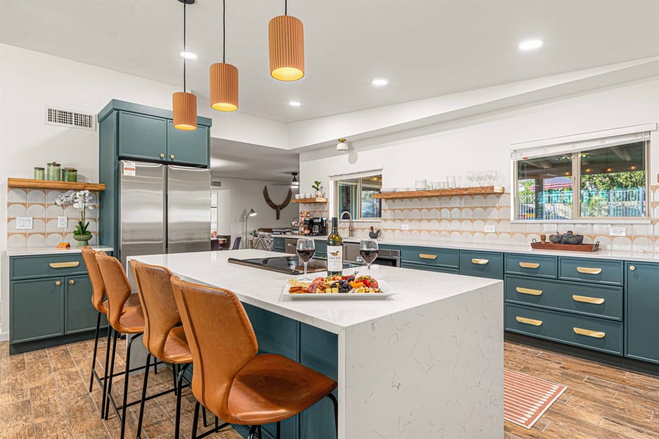 kitchen island facing living room