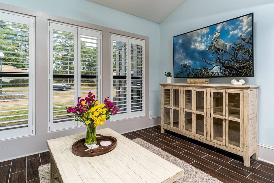 Den - Plantation Blinds bless the room with Natural Sunlight