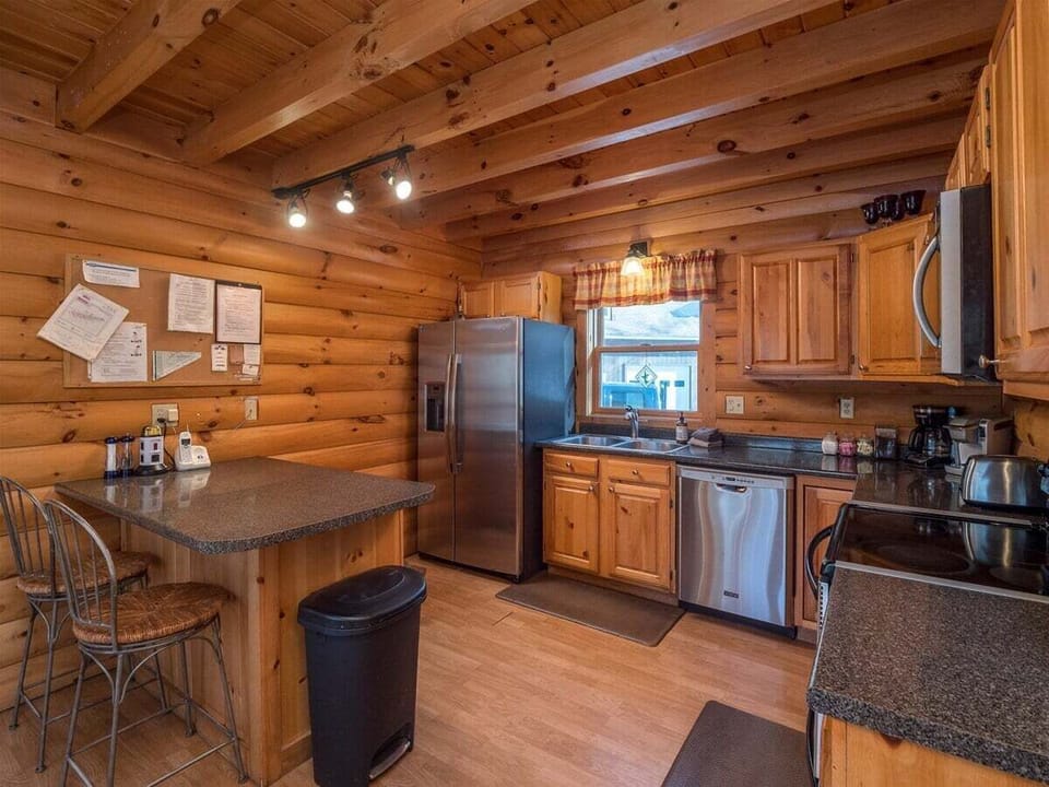 Kitchen area with seating for 2