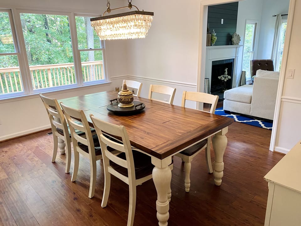 Formal dining can sit up to 8 guests and adjacent table can seat an extra 4.  