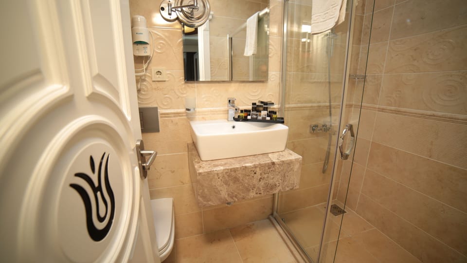 Standard Double or Twin Room | Bathroom | Shower, hair dryer, slippers, towels