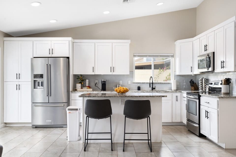 The kitchen is fully stocked with everything you should need to cook in your home away from home