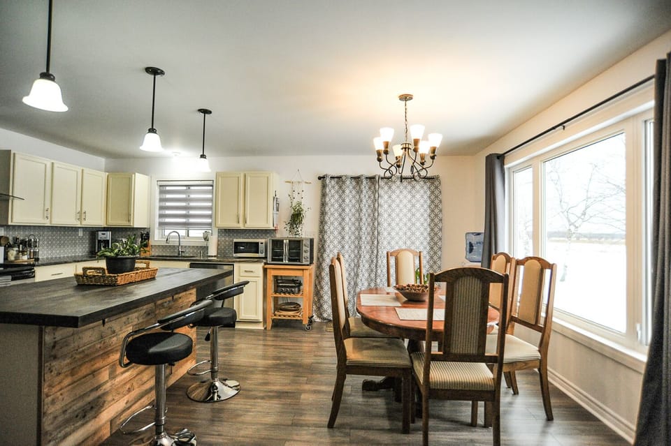 Dining area looking with sunset views.