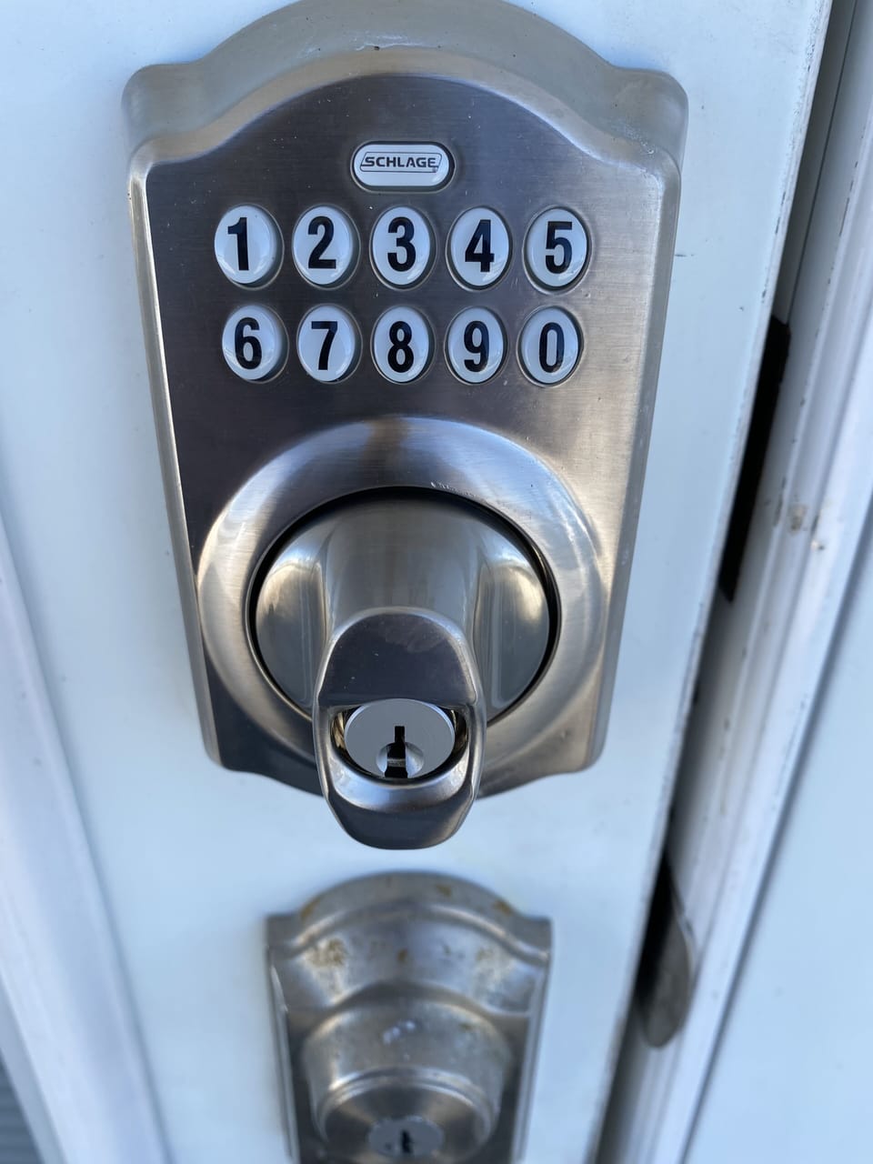 Keypad deadbolt for keyless access; no keys to worry about!