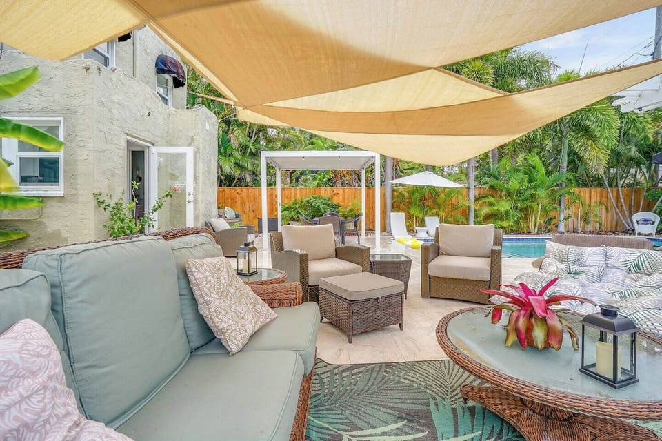Outdoor living room with covered, ample seating
