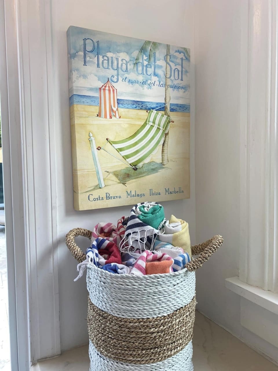 Turkish pool towels by the back door