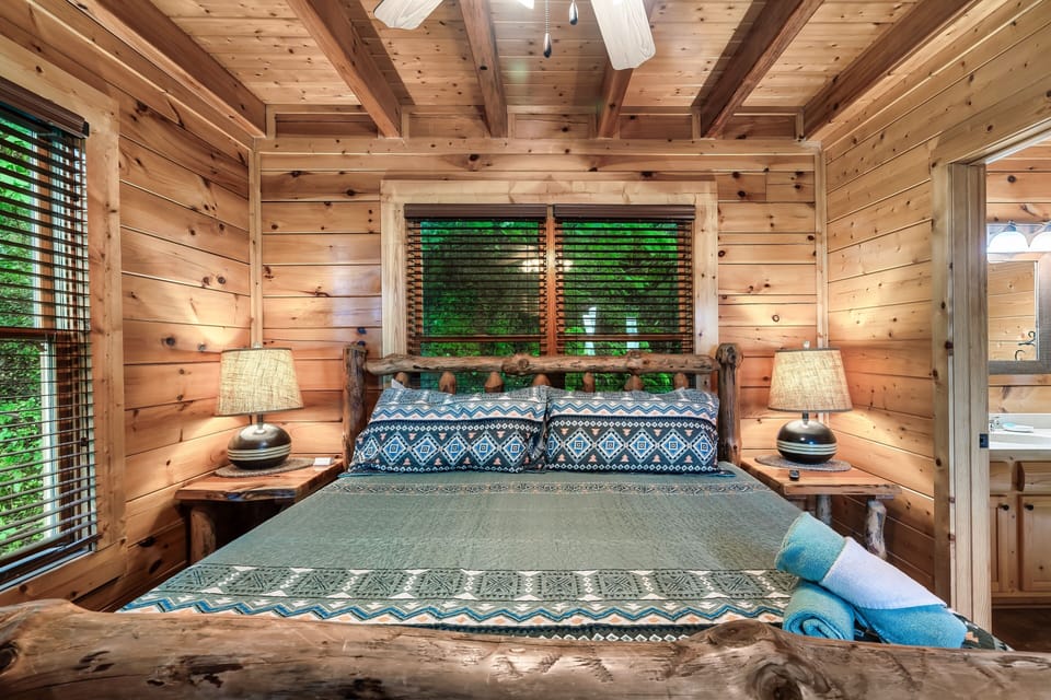 Perfect master bedroom with a King sized bed and soft lighting