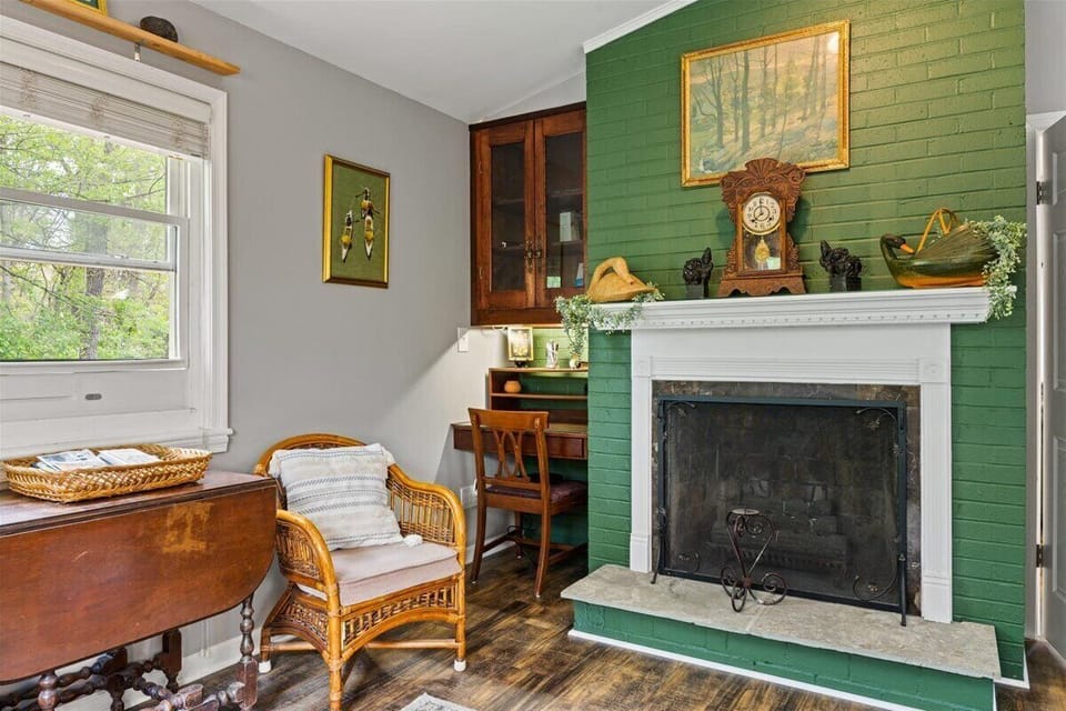 fireplace, small workplace