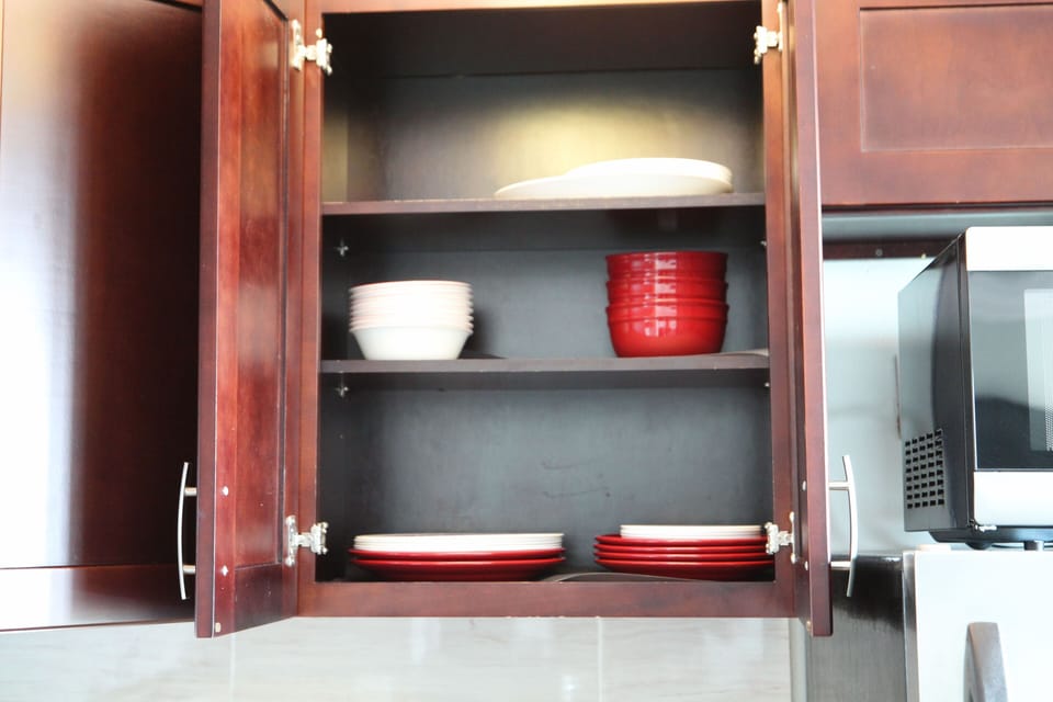Full Dishware, Silverware and Cookware. 