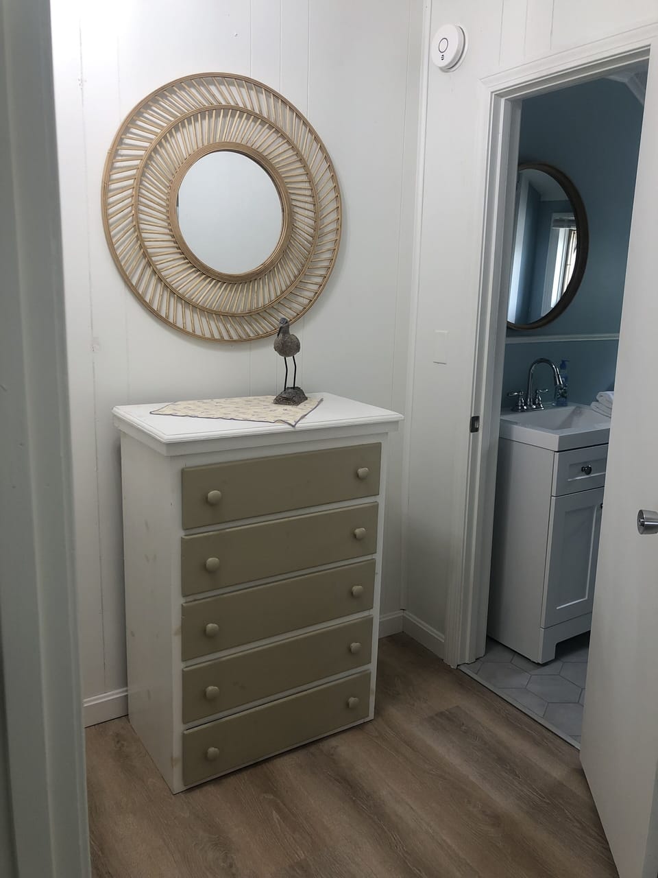 Upstairs landing, bathroom door.
