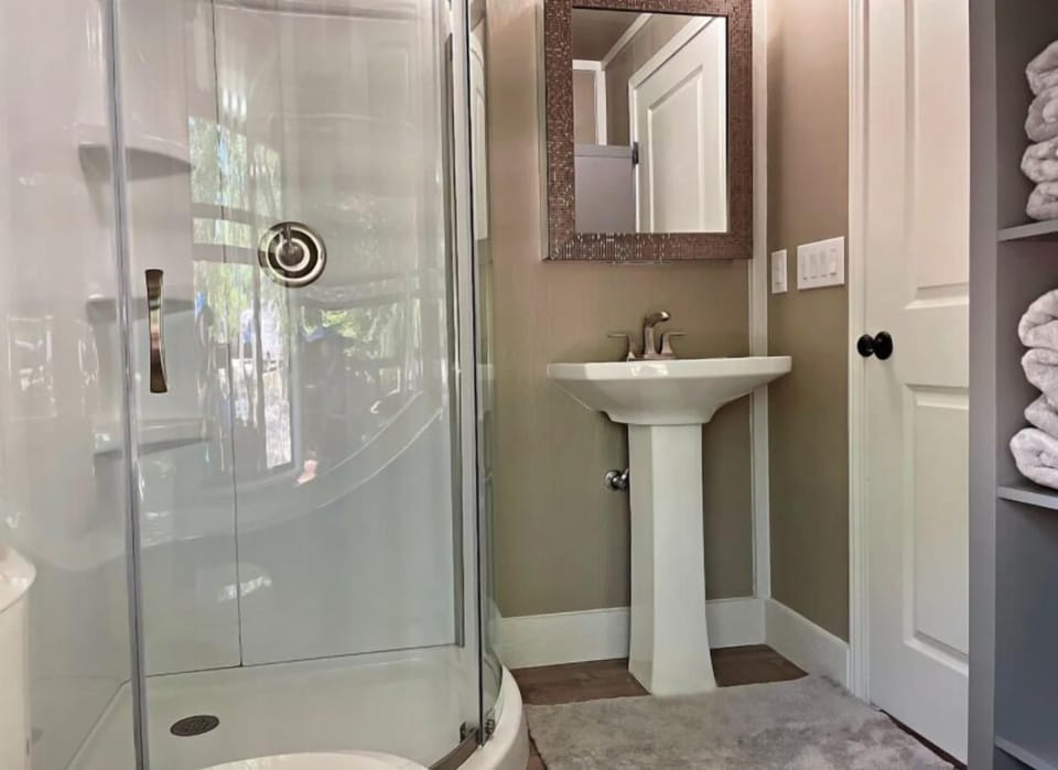 Each cabin has it's own full bathroom in the cabin!