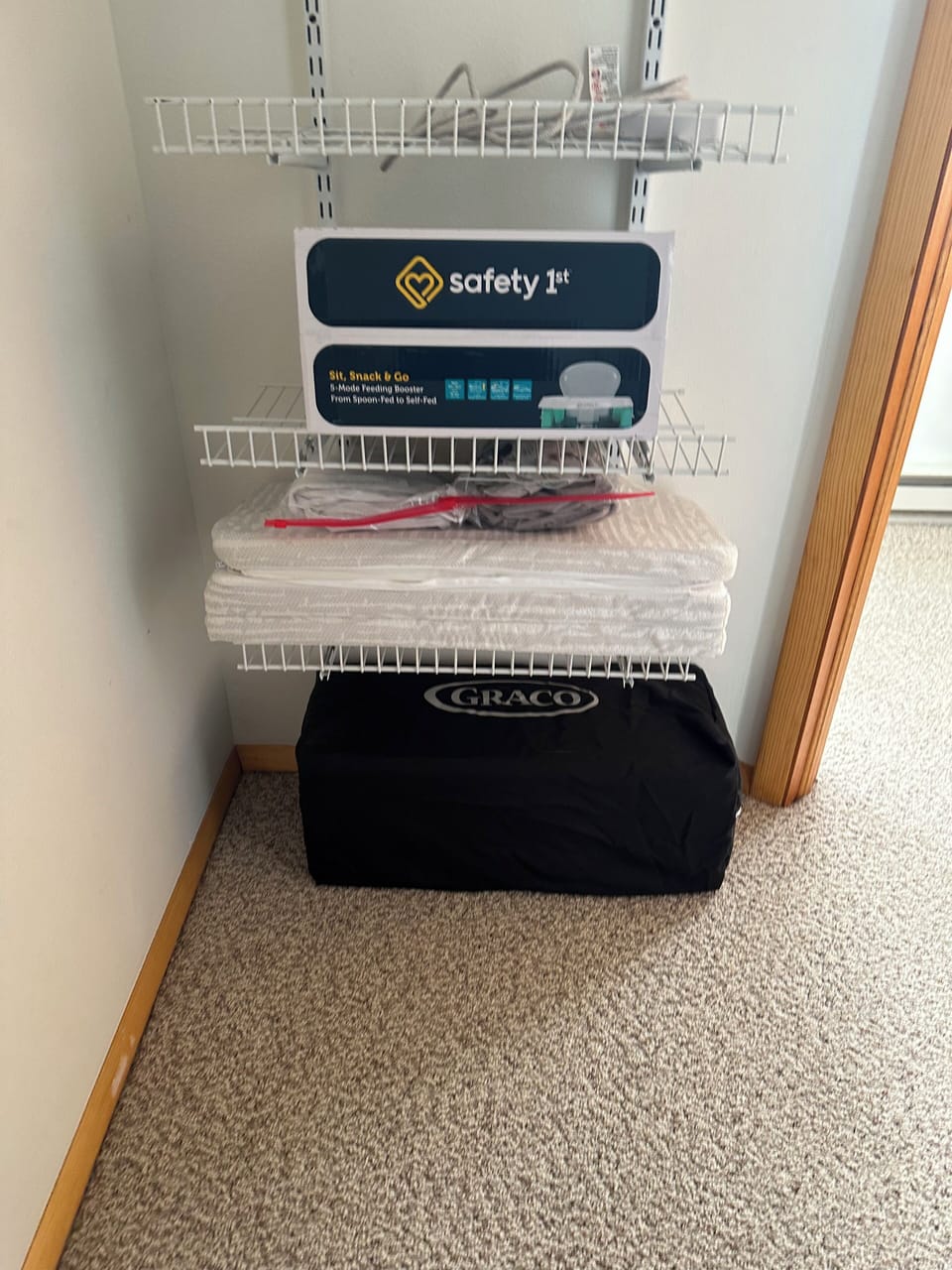 Pack n' play with mattress and sheeting provided also a high chair/booster seat.