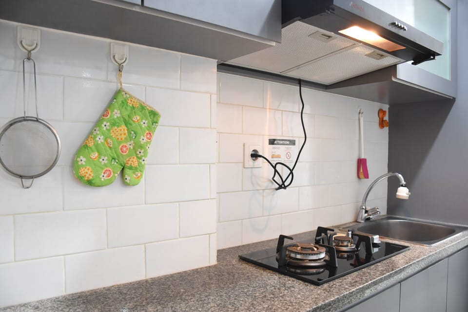 Fridge, stovetop, cookware/dishes/utensils