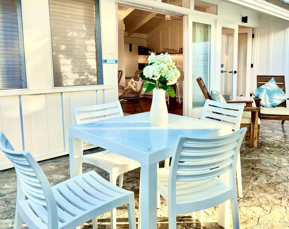 Large Private Gated Outdoor Patio Lanai with Hot and Cold outdoor shower