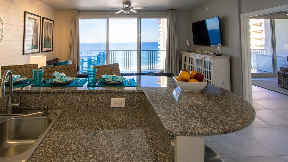 Take in the magnificent view while preparing meals.