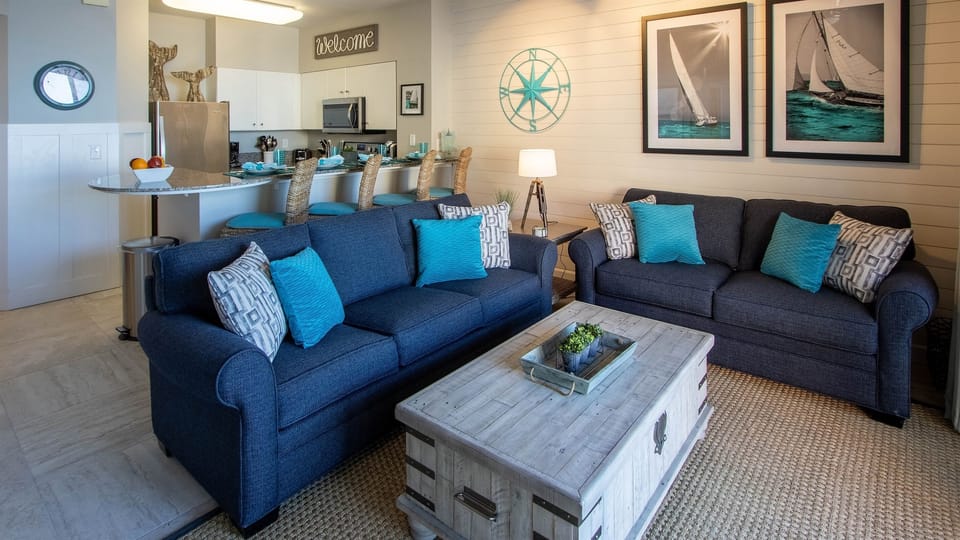Cozy and spacious living room with queen sleeper sofa.