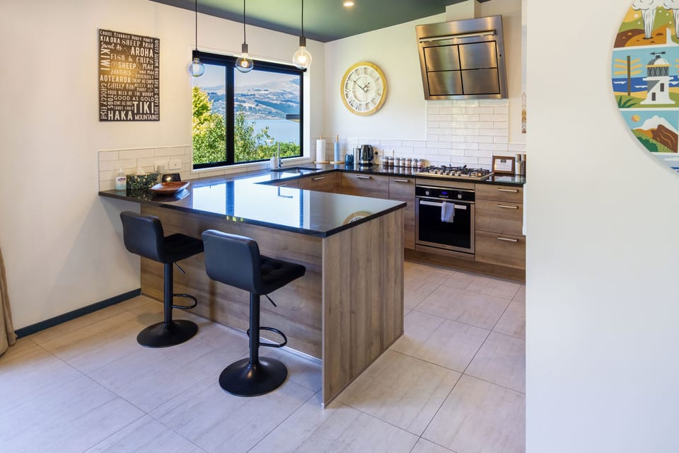 Large, well-equipped kitchen with sea views