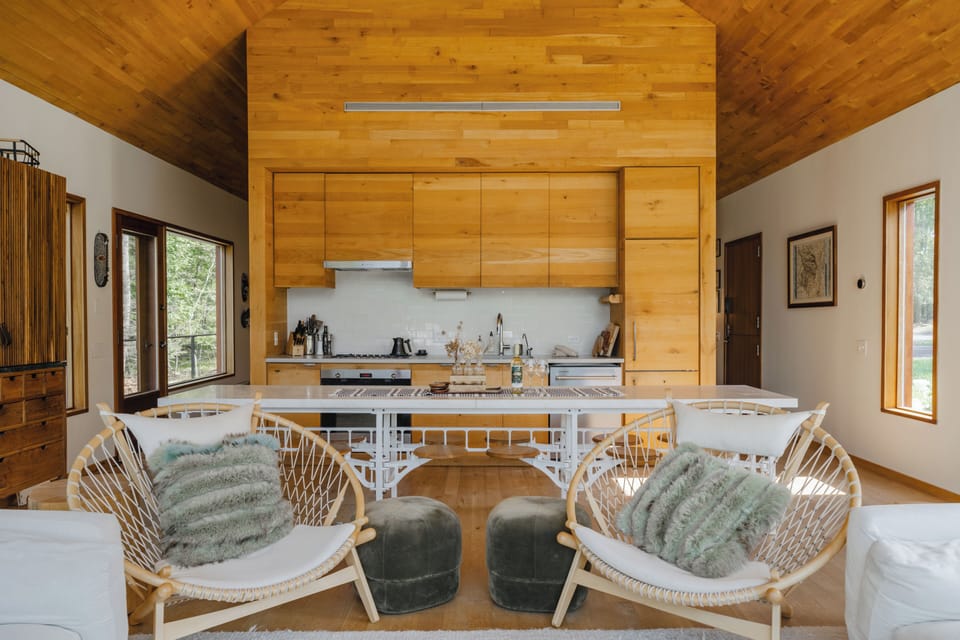 open concept kitchen with seating for 12