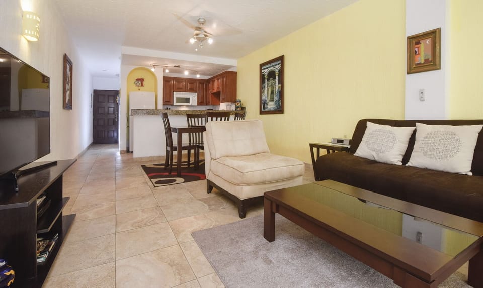 Open living area and dining area