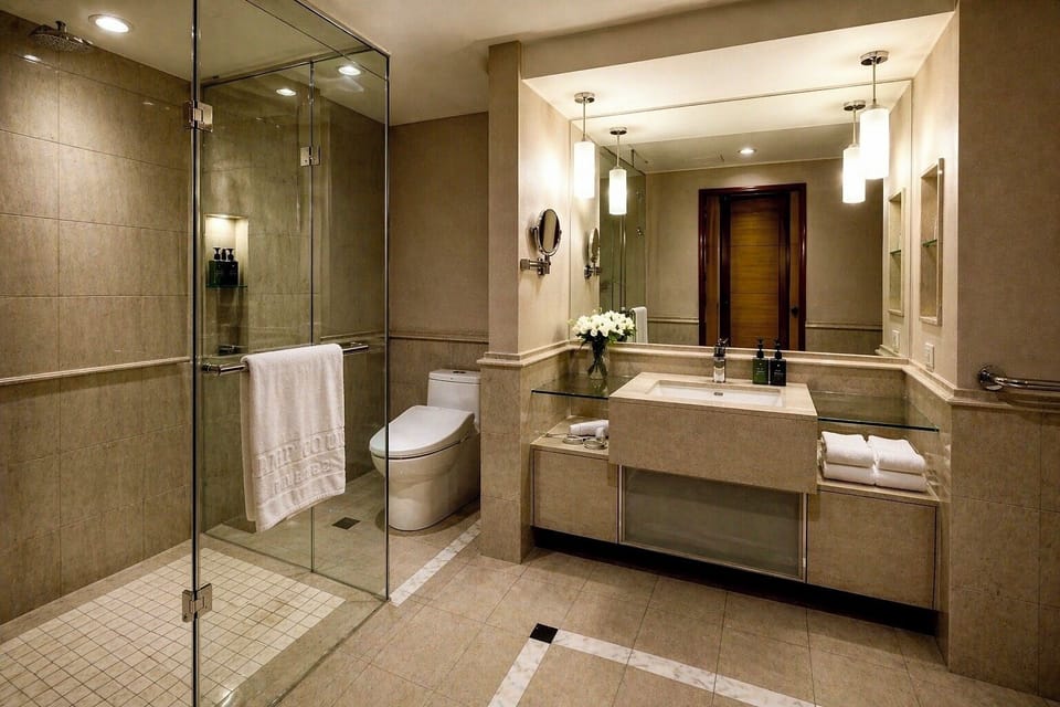 Superior Room, 2 Twin Beds | Bathroom | Separate tub and shower, rainfall showerhead, hair dryer
