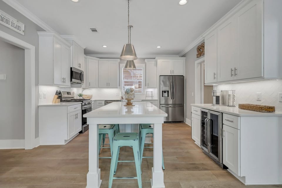 Kitchen with a large island and seating for five
