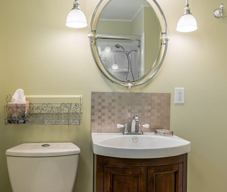 Main Level Guest Bath boasts new vanity and lighting