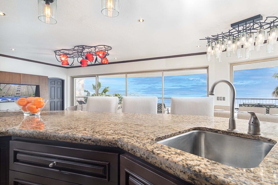 The kitchen island with a built in sink
