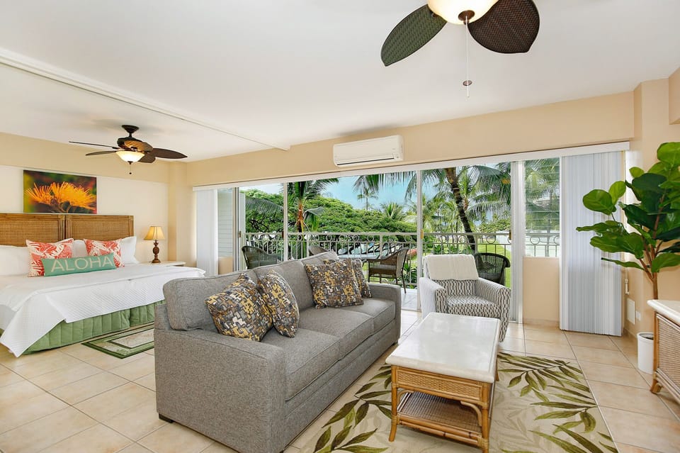 Folding Divider separates living room from sleeping area