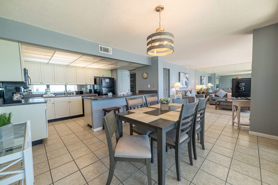 Seating for 6 at the dining room table.  Great for board games and cards, too.
