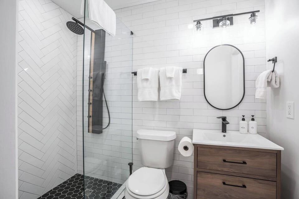 Fully remodeled Master Bathroom with walk in Shower  with shower panel and rainfall shower head!