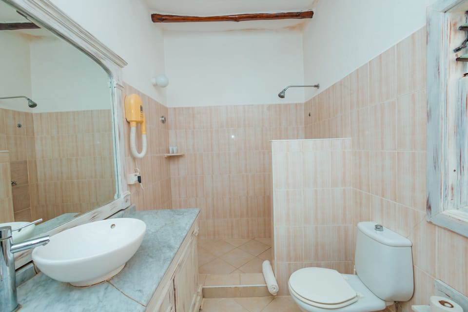 Shower, rainfall showerhead, towels