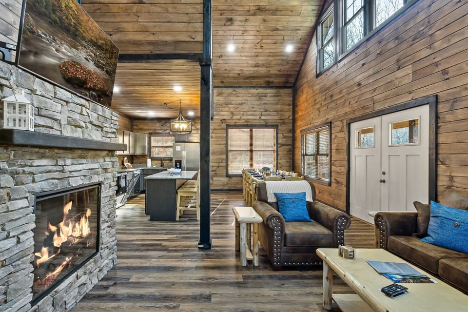 Open living room, dining room, and kitchen for everyone to gather comfortably.