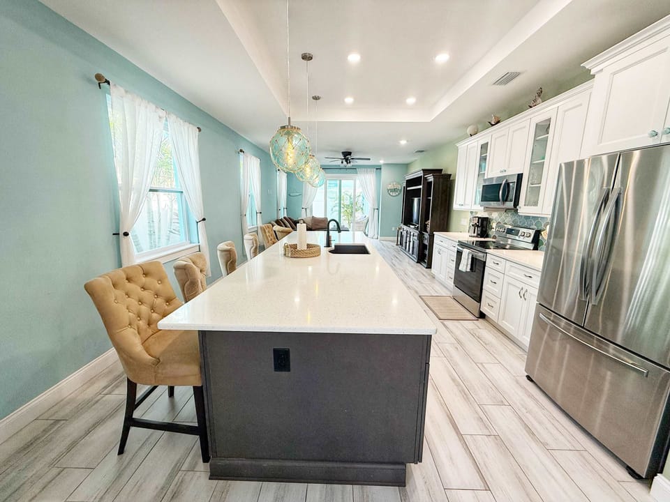 The Kitchen Island into the Living Room