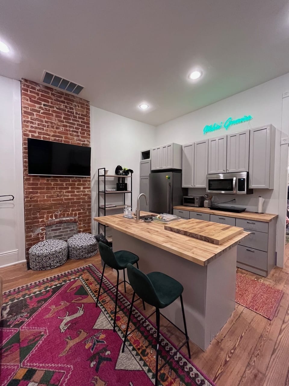 Living and kitchen area at entrance.
