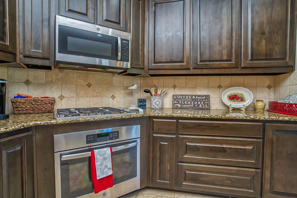 Fully stocked kitchen ready for entertaining or simple dinners.