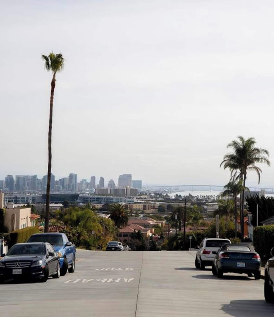 Unobstructed view from street to San Diego Bay, Coronado Bridge, and Downtown.  Central location and the view can't be beat!