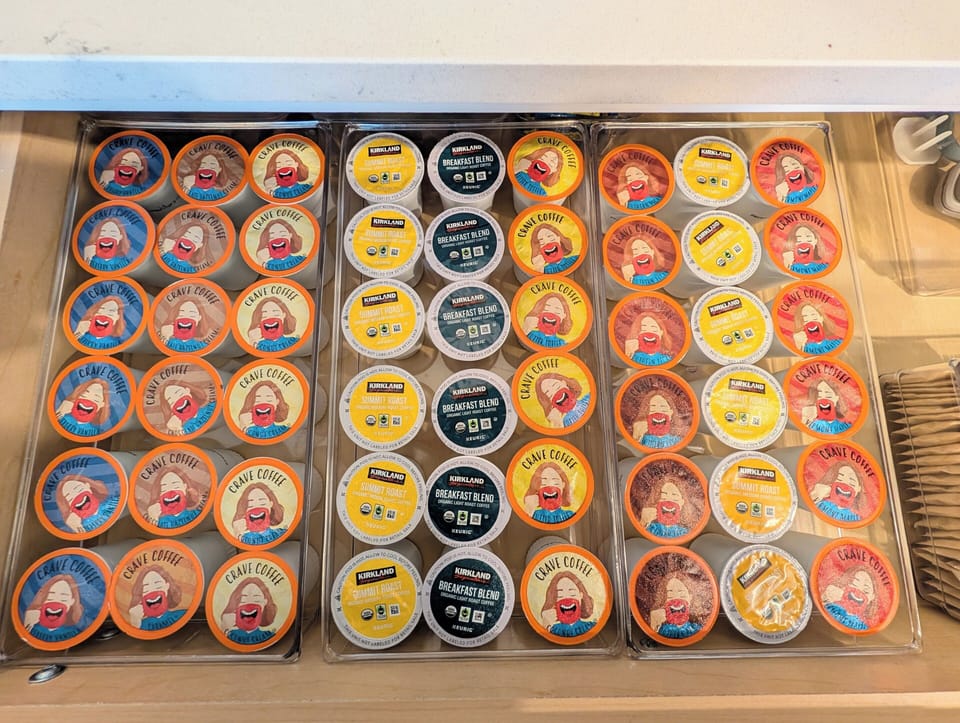 We offer an assortment of complementary coffee pods and sweeteners for your use 