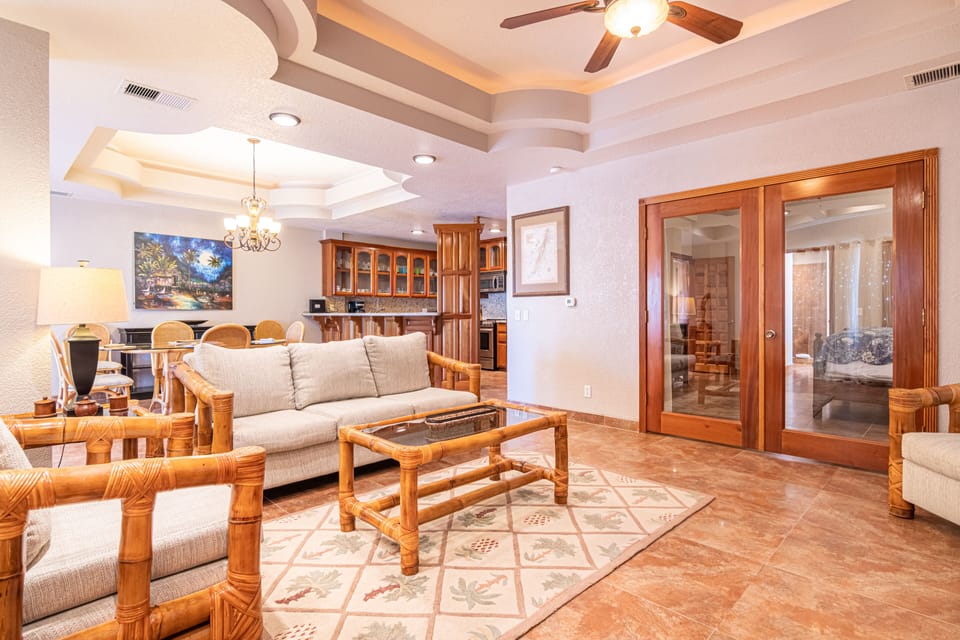 Exclusive Villa | Living area | 40-inch LED TV with cable channels, TV, DVD player