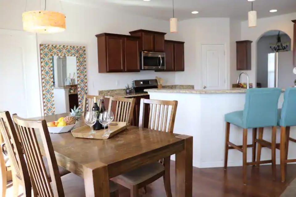 Open dining and kitchen area