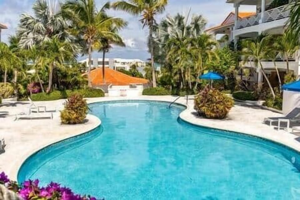 Another angle of the pool close to our patio door. A waterfall pool is on the lower deck.