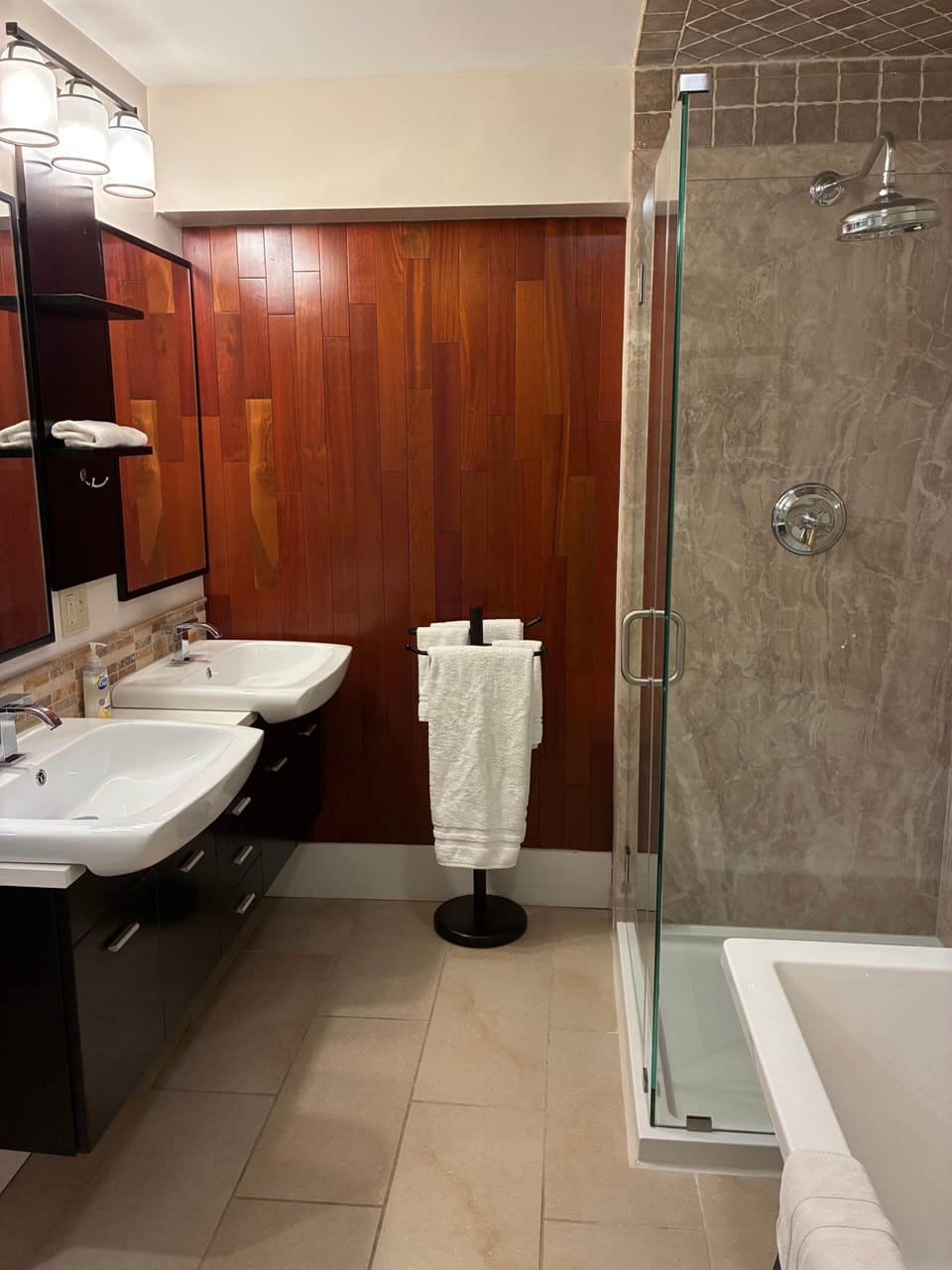 Bathroom with tub and shower
