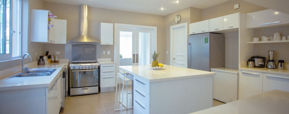 Deluxe Villa | Private kitchen | Full-size fridge, microwave, oven, stovetop