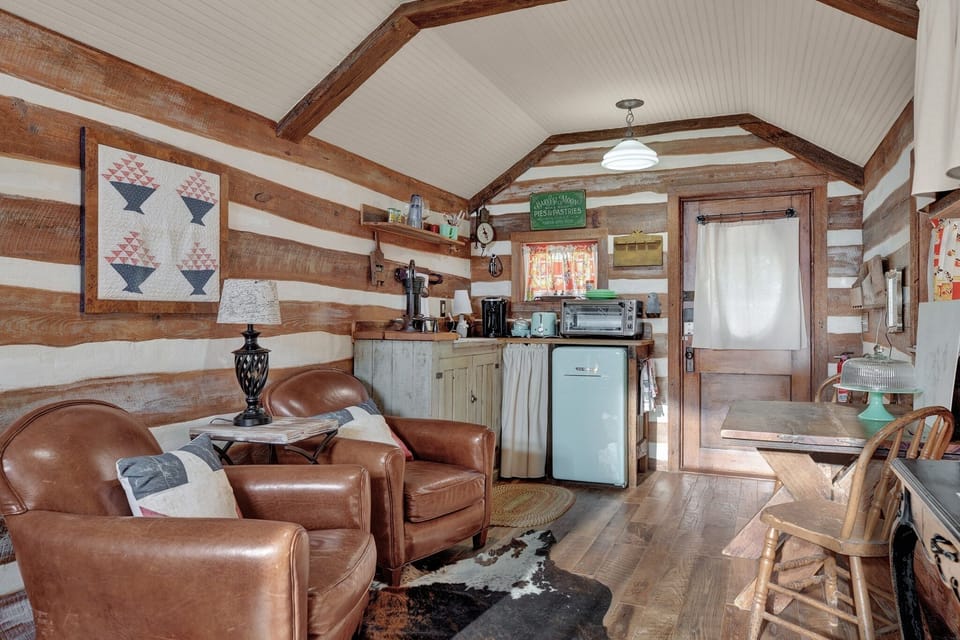 Club chairs and kitchenette